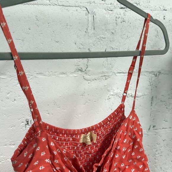 BEACHGOLD Red Floral Cute Summer Mini Dress - Size Medium Front Bow - Picture 4 of 5